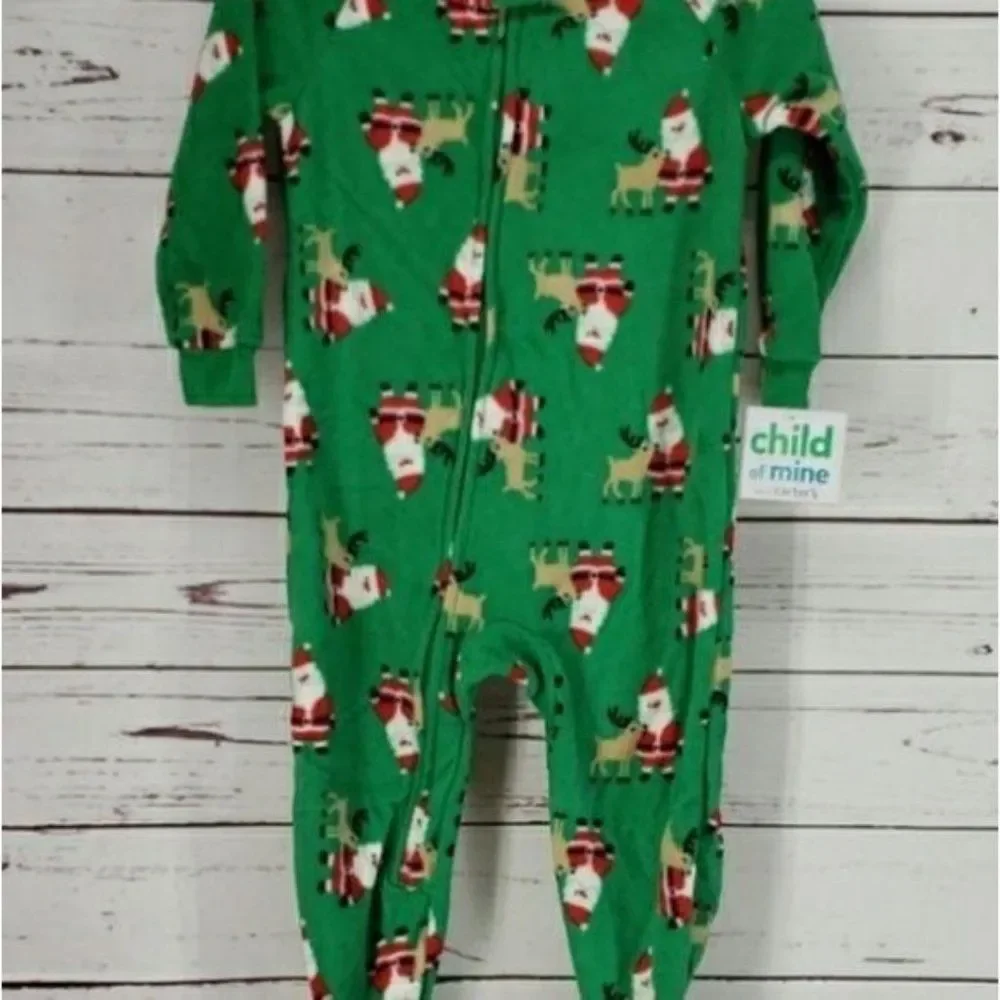Carter's Child of Mine Santa‎ Claus outfit Sleeper 24 months green footed